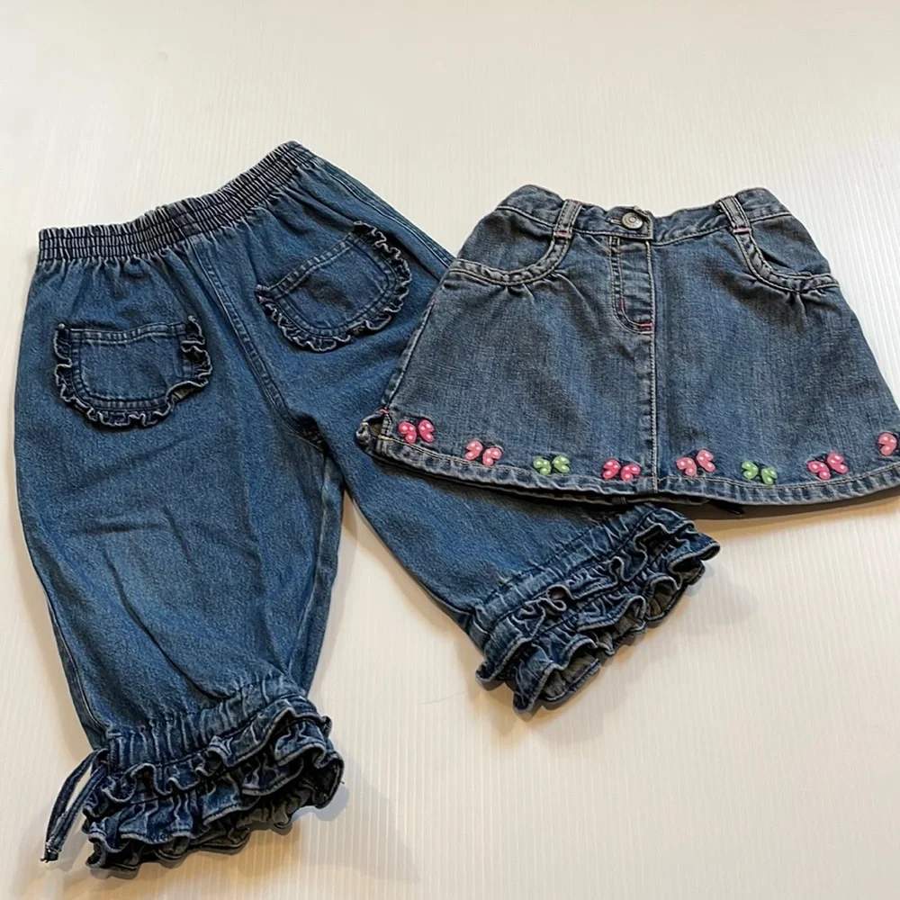 Gymboree denim skirt & cotton kids denim ruffles jeans, both size 2T